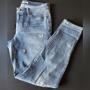 LC Lauren Conrad Super Skinny Leg Jeans 10 Womens Medium Wash Floral Embroidered